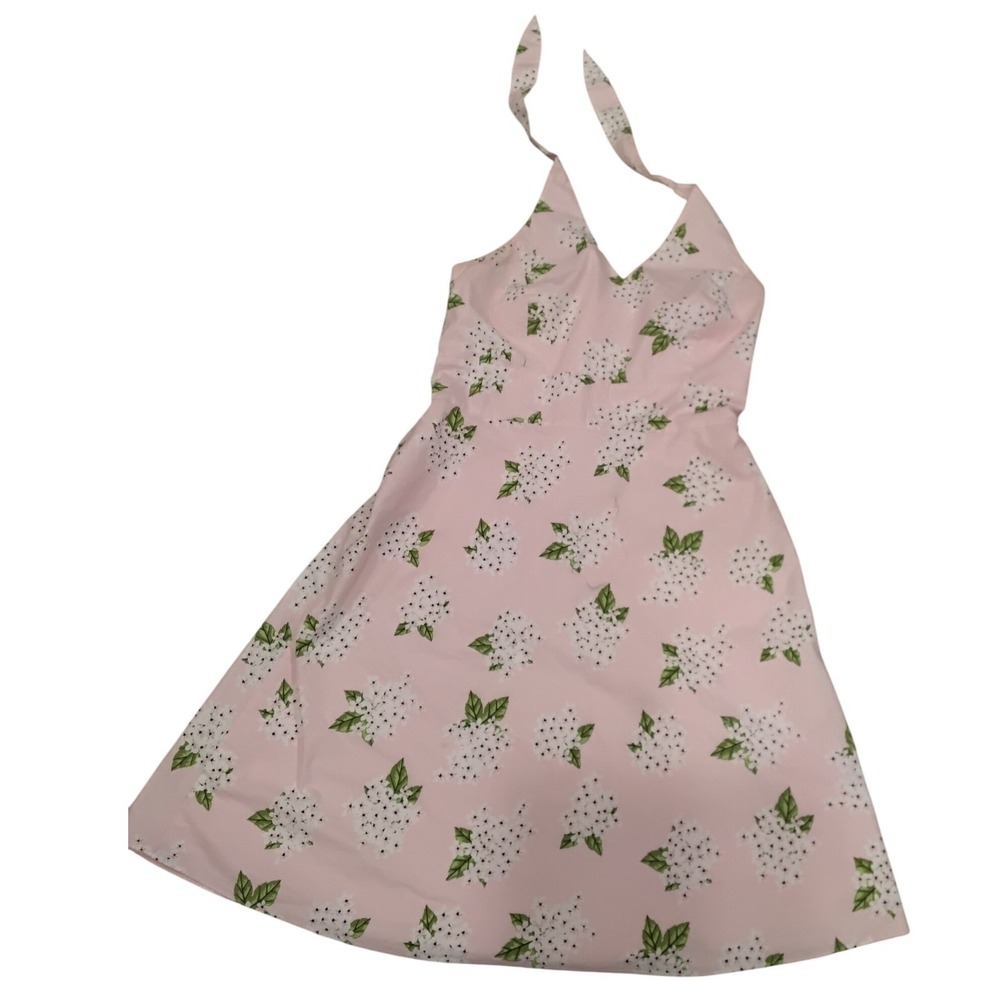 Ann Taylor Factory Pink Floral Halter Fit & Flare Dress Womens 14 Retro Style